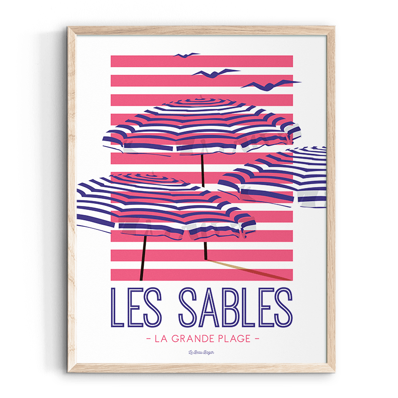 Affiche LES SABLES D'OLONNE Parasols plage beau bazar