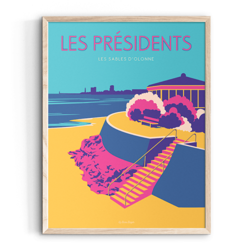 Affiche LES SABLES D'OLONNE Plage Présidents beau bazar