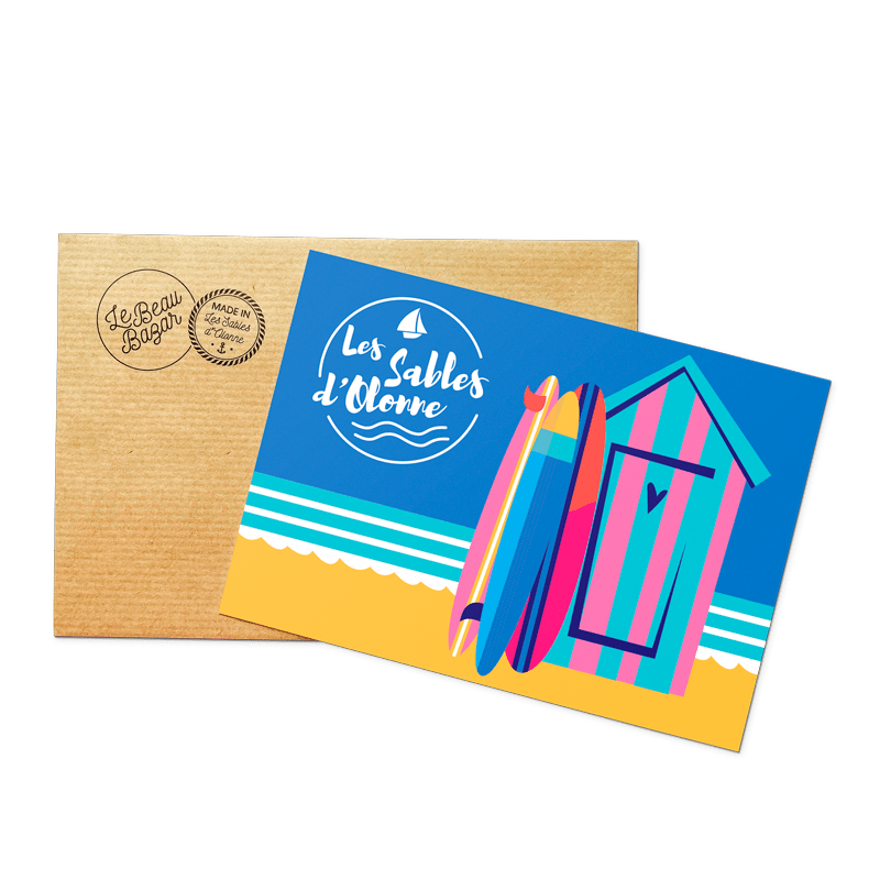 Carte postale LES SABLES D'OLONNE cabines surf beau bazar