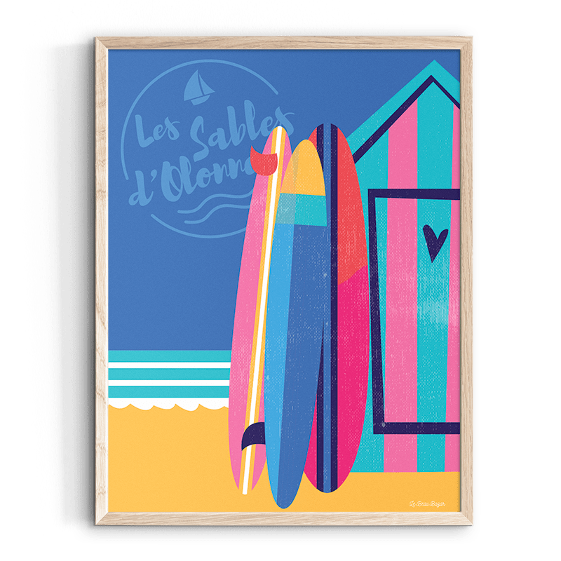 Affiche LES SABLES D'OLONNE Cabine surf beau bazar