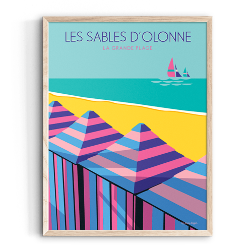 Affiche LES SABLES D'OLONNE cabines plage beau bazar