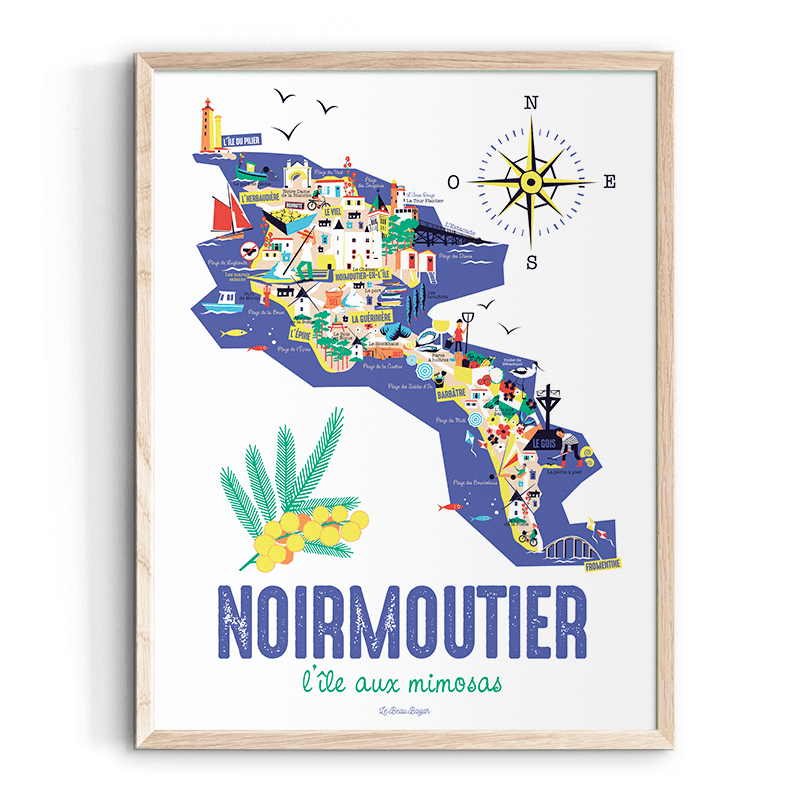 Affiche NOIRMOUTIER Carte plan ile mimosas beau bazar