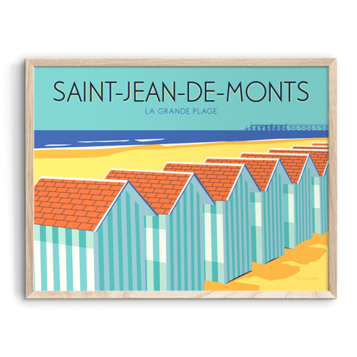 Affiche SAINT-JEAN-DE-MONTS Cabines grande plage beau bazar