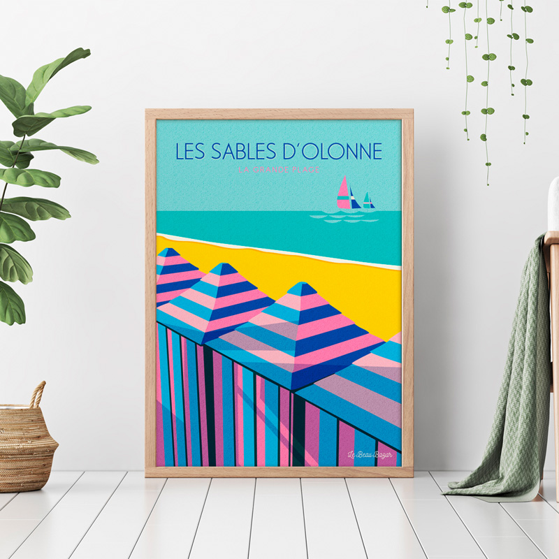 Affiche LES SABLES D'OLONNE cabines plage beau bazar