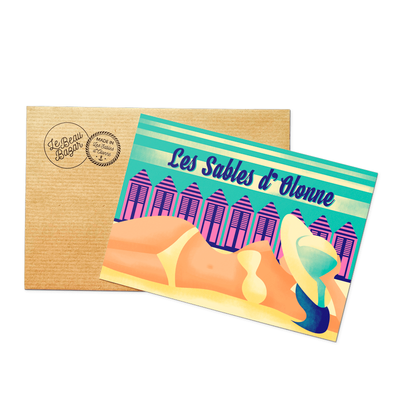 Carte postale LES SABLES D'OLONNE pin-up cabines beau bazar