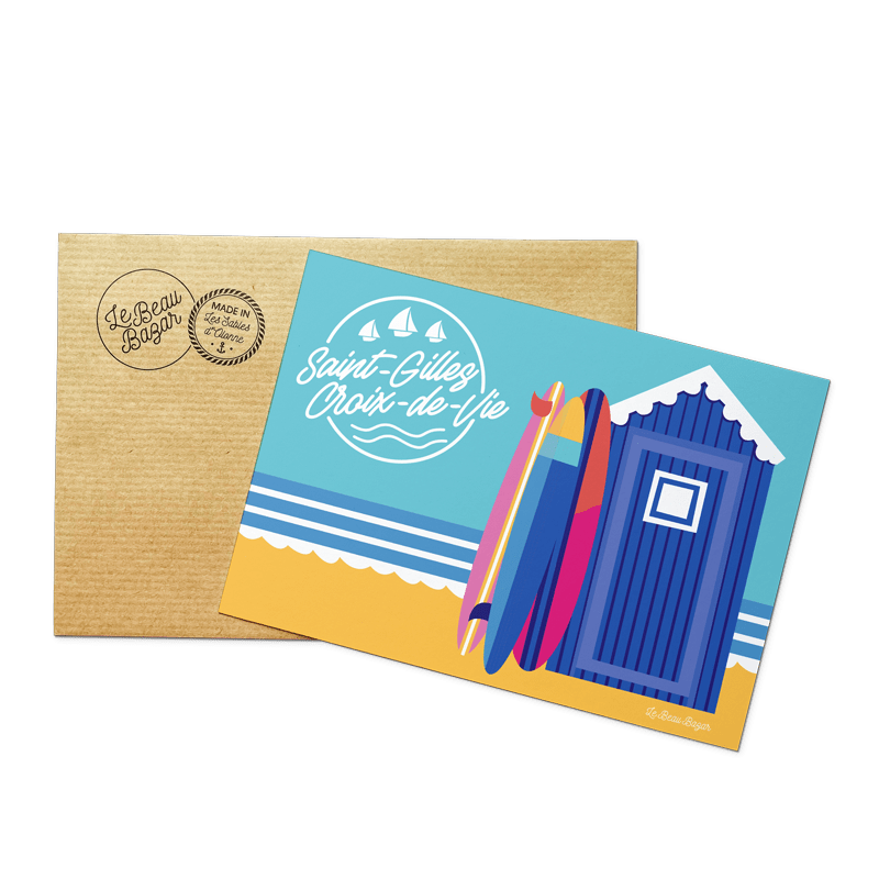 Carte postale SAINT-GILLES-CROIX-DE-VIE cabines surf beau bazar