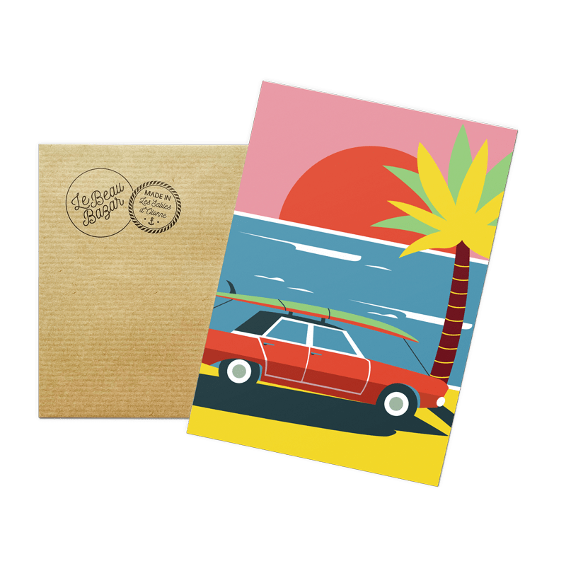 Carte postale Surf Vintage car beau bazar