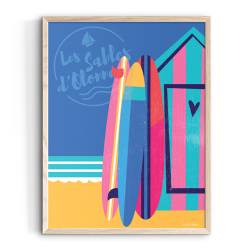 Affiche LES SABLES D'OLONNE Cabine surf beau bazar