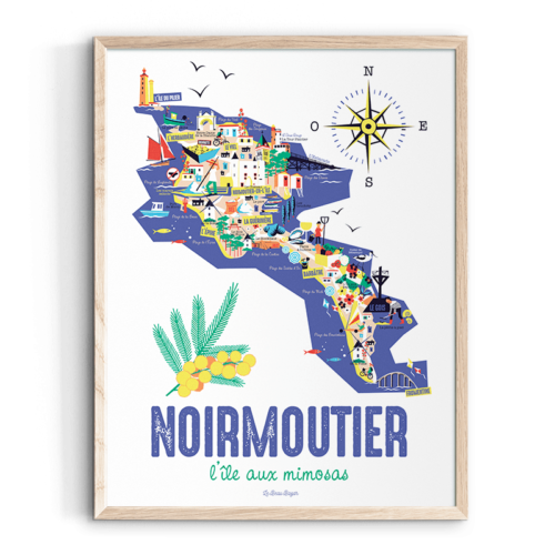 Affiche NOIRMOUTIER Carte plan ile mimosas beau bazar