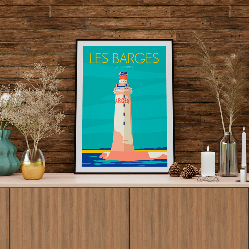 Affiche LES SABLES D'OLONNE Phare des Barges beau bazar