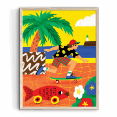 Affiche Illustrée – Skateur & Poisson à Roulettes | Le Beau Bazar