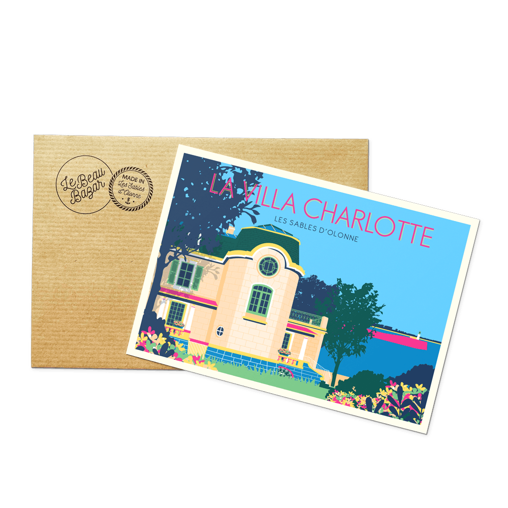 Carte Postale Illustrée – La Villa Charlotte, Les Sables d'Olonne